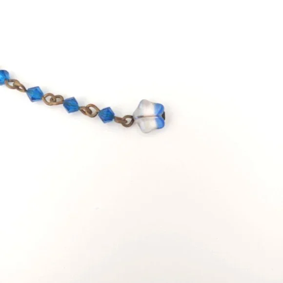Bule and multi color iridescent seed bead choker with blue glass beads - Picture 9 of 12